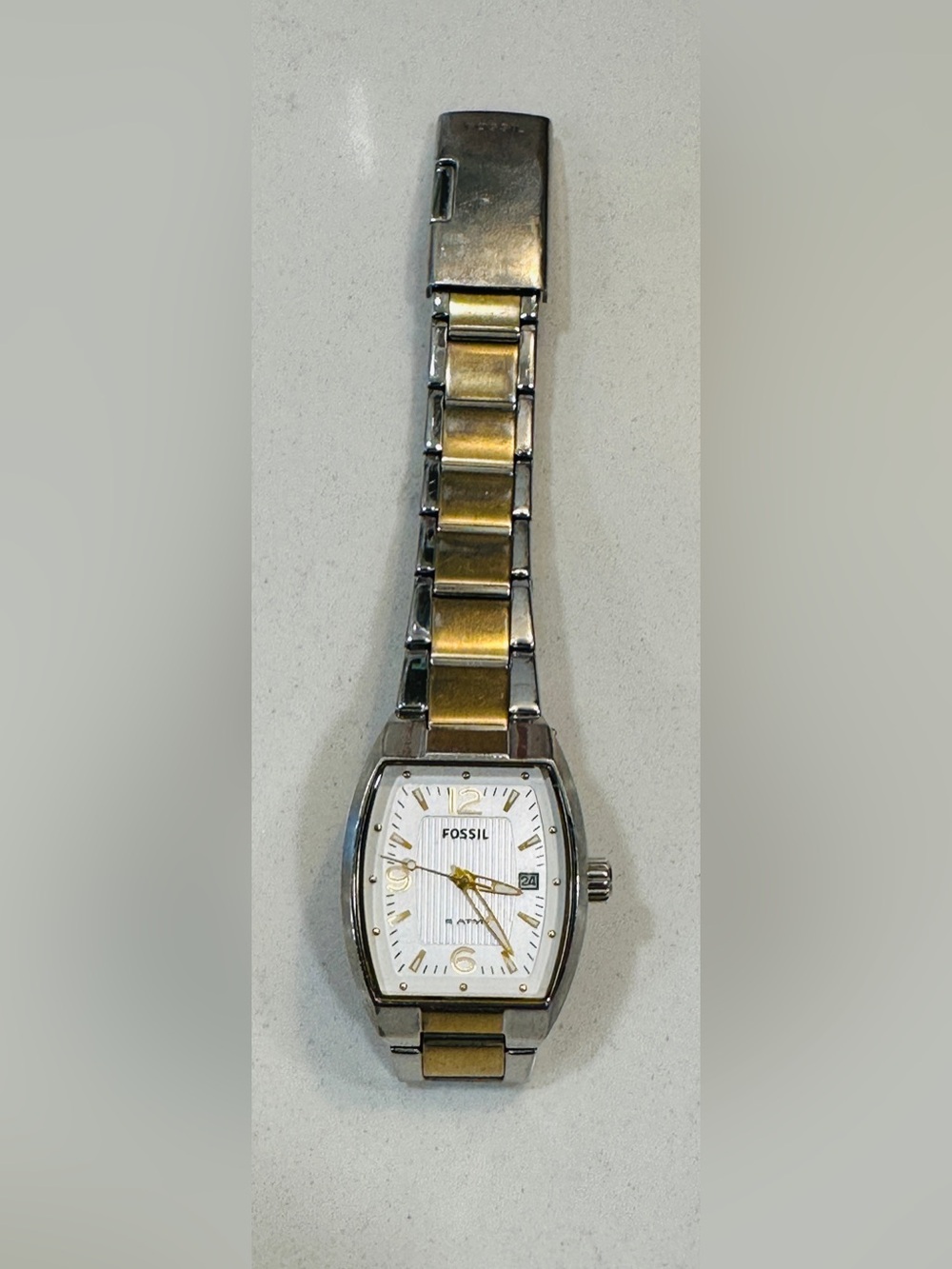 Two Tone Silver Gold Tonneau Date Watch Classic Stainless Steel Minimalist - Picture 3 of 9